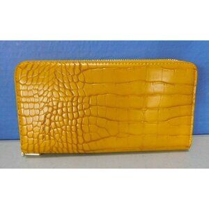 H&M GOLDEN BROWN LEATHER LOOK ZIP AROUND WALLET, ALL MAN MADE MATERIALS